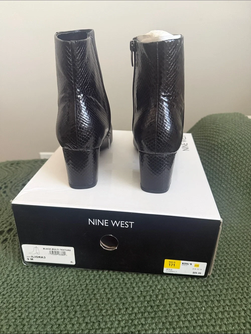 Nine West Black Pointed Toe Zip Ankle Booties